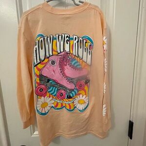 Simply Southern Peach Long Sleeve Tee with Pink Roller Skate Graphic